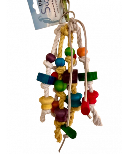 Parrot-Supplies Jiggly Bug Wood and Rope Parrot Toy